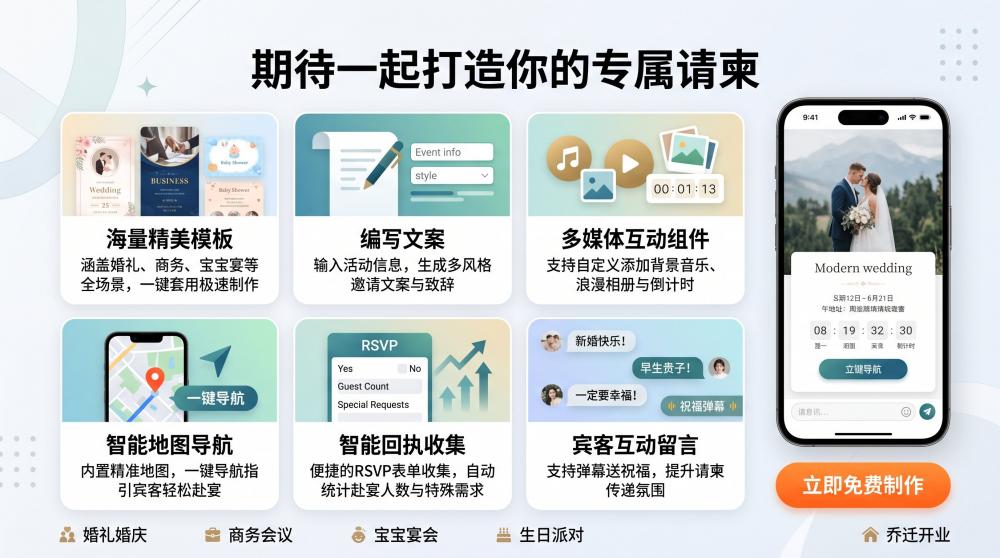 软萌治愈！卡通手绘风宝宝宴电子请柬，承包百日宴所有可爱
